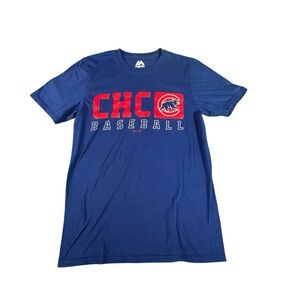 Chicago Cubs CHC Majestic T-Shirt Blue Red Baseball Logo Tee Size Small